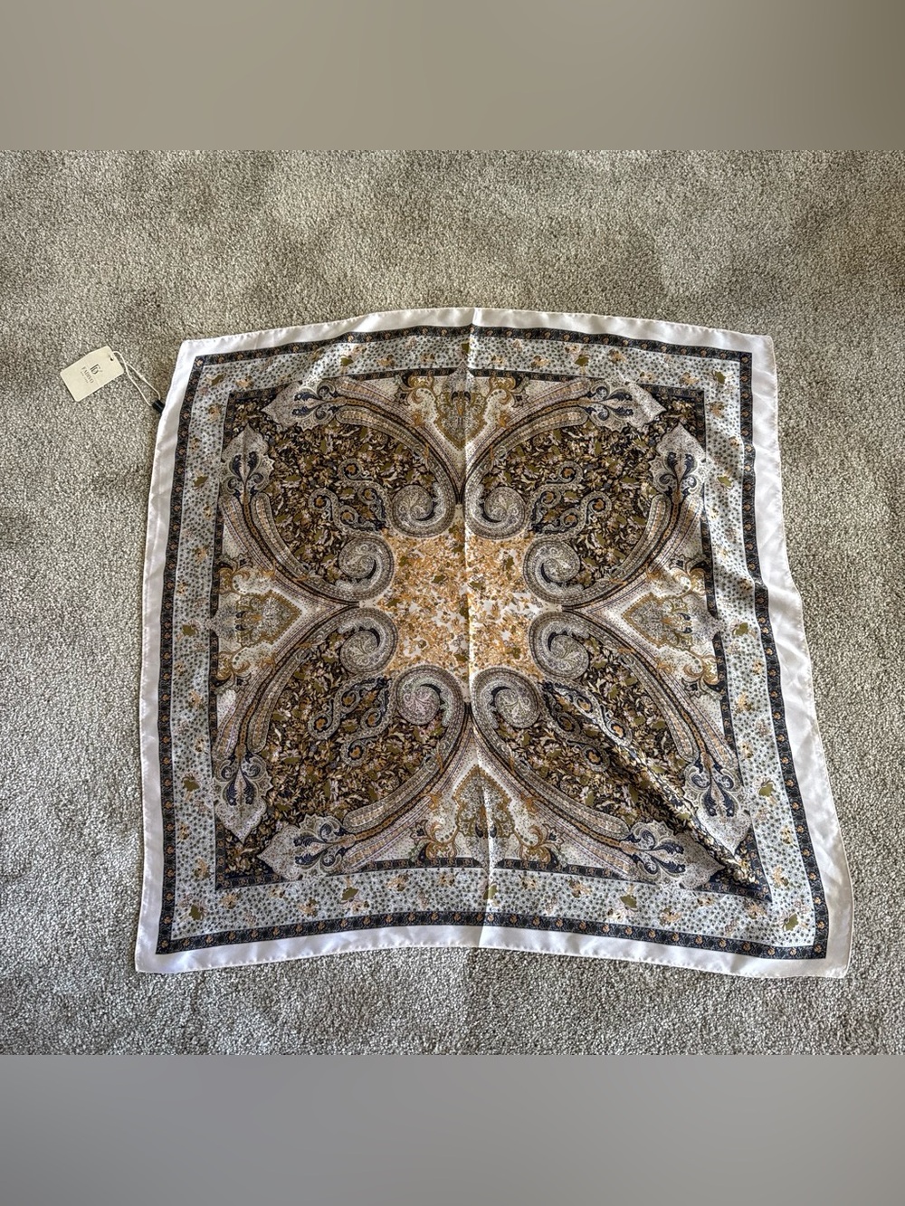 Paisley Square Accent Scarf in Gold and Cream
